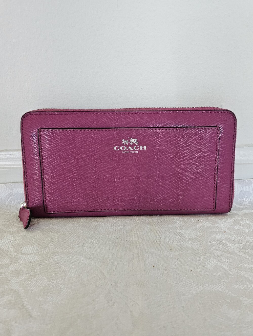 Coach Magenta Zip-Around Leather Wallet